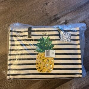 Kate Spade Black and White Striped Tote with Pineapple Accent